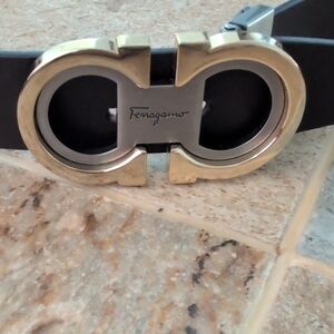 Salvatore Ferragamo Black Belt with Gold Buckle